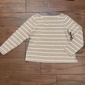 Old Navy Women's Knit T-Shirt Long Sleeve Boat Neck Sz L Earth Brown/Tan Stripe